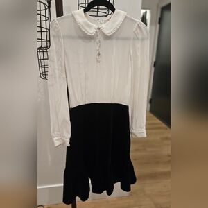 Brooks Brothers White and Black Long Sleeve Dress